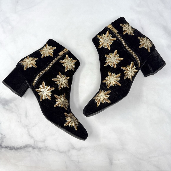 & Other Stories Black Velvet Ankle Boots with Gold Floral Embellishments - Picture 5 of 16